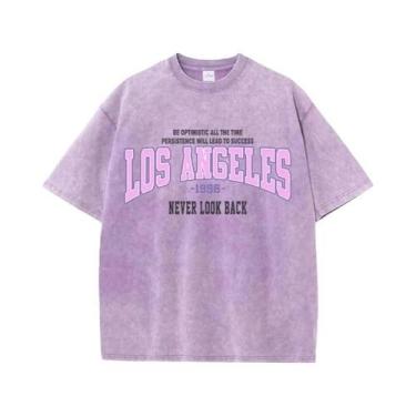 Imagem de Camisetas De Algodão Desgastadas Femininas Com Estampa Los Angeles 199