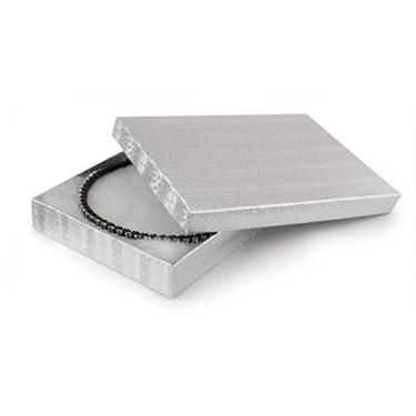 Imagem de RJ Displays Caixas de joias de papel de folha prata preenchidas com algodão para colar, caixas de pulseira, relógio e caixa de presente pequena, conjunto de caixa de presente de joias pequena com