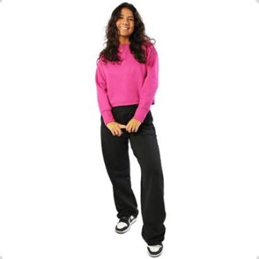 Imagem de Conjunto Moletom Feminino Blusa Cropped e Calça Pantalona-Feminino