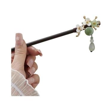 Imagem de Grampo De Cabelo Magnolia De Vidro Transparente Com Franjas De Madeira