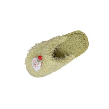 Imagem de Pantufas femininas modernas casuais inverno Natal forro de lã quente interior exterior bico redondo sem salto, Verde, 34