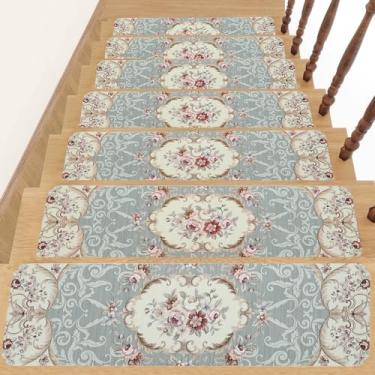 Imagem de Escada antiderrapante de 20,3 x 76,2 cm, tapetes de borracha para escadas, cinza-verde e bege, laváveis, reutilizáveis para degraus de madeira, degraus de escada de segurança interna para crianças e