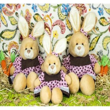 Imagem de Trio de coelhos nino vestido para decoraçao - CKD CONFECCOES, Poa rosa