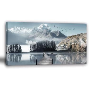 Imagem de Bamdeya Lake Pictures Arte de parede em tela de montanha para sala de estar quarto decoração de parede paisagem paisagem paisagem impressão de arte de parede pintura de árvore arte emoldurada para