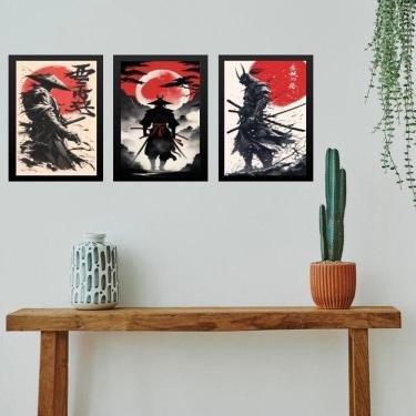 Imagem de Kit 3 Quadros Gravuras Artes Samurais 24X18Cm