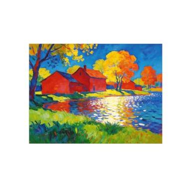 Imagem de BMZFYBS Impressão em tela de arte de parede de paisagem - árvore de outono - decoração de rio - quadros de pintura para sala de estar 70 x 90 cm 27 x 35 pol sem moldura