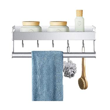 Imagem de Prateleiras flutuantes, com 5 ganchos de toalha, prateleiras de armazenamento montadas na parede para cozinha, banheiro, 4 tamanhos, 30/40/50/60 cm (Cor: A, Tamanho: 50 cm) (A 60 cm) (B 30 cm)