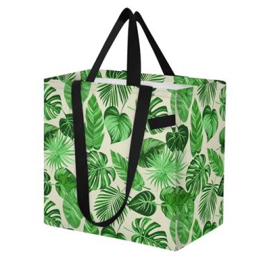 Imagem de SEHANY Sacola reutilizável de folhas de palmeira com alças reforçadas, bolsa de compras de lona dobrável à prova d'água de grande capacidade para viagem, cozinha, praia