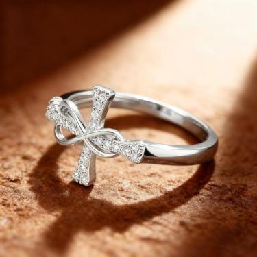 Imagem de 1 peça de anéis geométricos com design de cruz simples para mulheres, anéis requintados, joias finas, vida diária, decoração de namoro para festa de formatura, Cobre, Sem pedra preciosa