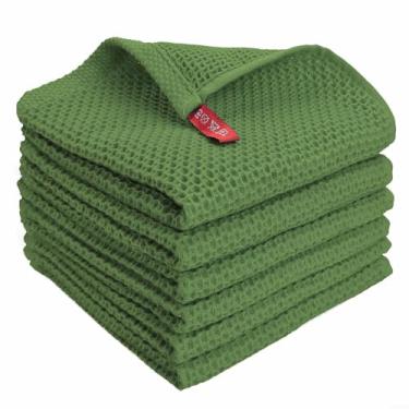 Imagem de Toalhas de cozinha de microfibra Waffle Weave, panos de limpeza absorventes macios e sem fiapos para lavagem de louça e uso em bar, 34 x 34 cm Rsable cinza/vermelho/branco/azul/verde/preto, pacote com
