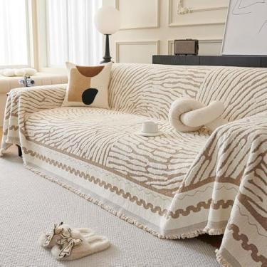 Imagem de Protetor de sofá antiderrapante, capa de sofá lavável para sofá, design de borla, capa de sofá lavável para uso diário, decoração de sala de estar - cáqui ||180 x 380 cm