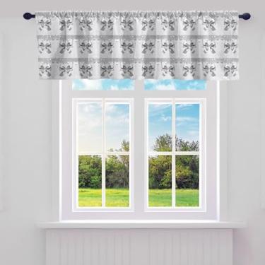 Imagem de Cortinas com laço em aquarela para sala de estar, quarto, banheiro, 1 painel 132 x 30,5 cm, para crianças, fofas, laços, decoração de janela, estilo princesa sonhadora, cinza, prata