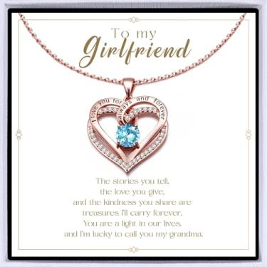 Imagem de Colar de coração banhado a ouro rosa "I Love You" para mulheres, colar de amor eterno, pingente de pedra do mês de nascimento para aniversário dela, aniversário, dia dos namorados, presente de Natal