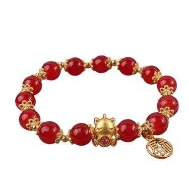 Imagem de Fuqimanman2020 Pulseira de cavalo de ano novo chinês de 2026 Fengshui com contas vermelhas boa sorte pulseira de ouro com pingente de cavalo, Medium, Zinco, Sem Pedra Preciosa