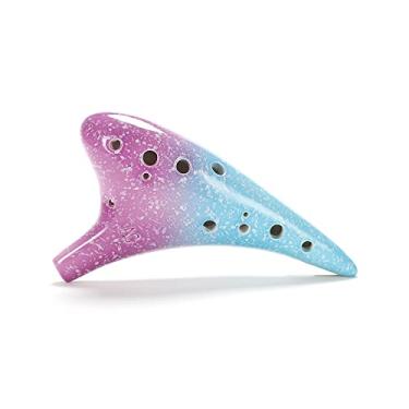 Imagem de Vroomoto Instrumento musical de cerâmica ocarina alto C de 12 orifícios estilo estrelado com cordão para amantes da música e estudantes, artesanato de dolomita, fácil de aprender (roxo e azul)