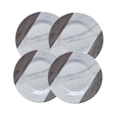Imagem de Conjunto 4 Pratos Em Melamina Para Sobremesa Marmorizado 17,5cm - WARI
