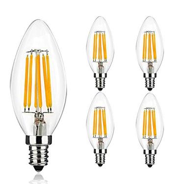 Imagem de Lâmpadas LED E14 tipo vela, 6W, não dimerizáveis, equivalentes a 60W, branco quente 2700-3000K, pequenas, com rosca Edison, para lustres, modelo C35, filamento vintage, pacote com 4 unidades