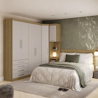 Imagem de Quarto de Canto Casal com Guarda Roupa Aereo e Cabeceira Paris Luciane Moveis