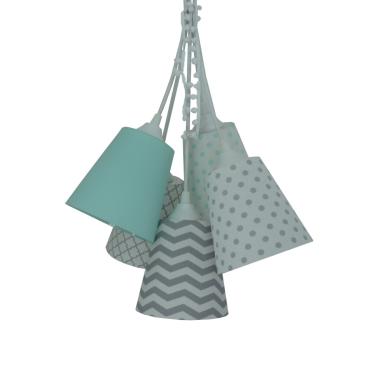 Imagem de Lustre Cacho Teto Quarto Bebê Cinza, Branco E Verde Bivolt