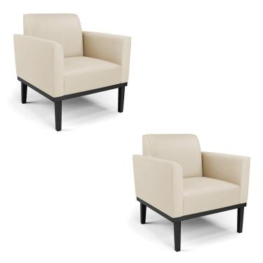 Imagem de Kit 2 Poltronas Base De Madeira Fixa Preto Marisa Corino Bege D03 - D\'rossi