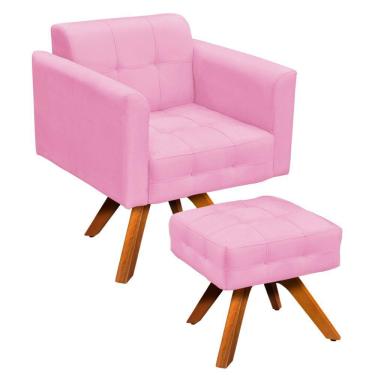 Imagem de Kit 01 Poltrona E 01 Puff Elisa Suede Rosa Bebê