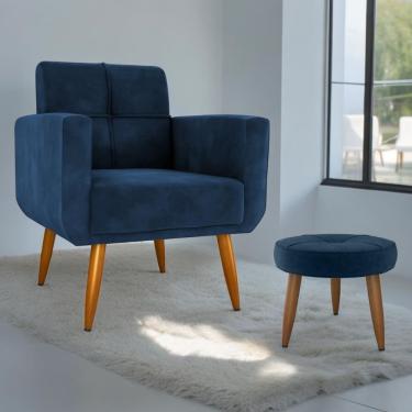 Imagem de Conjunto Poltrona E Puff Decorativos Josh Veludo Azul