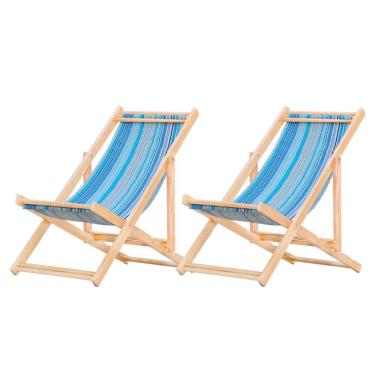 Imagem de Kit 2 Cadeira Espreguiçadeira Dobrável S-b-listras Azuis
