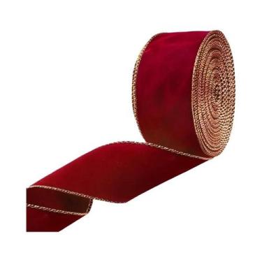 Imagem de Fita De Veludo Vermelho Com Borda Aramada 2.5 Polegadas X 10 Jardas Pa