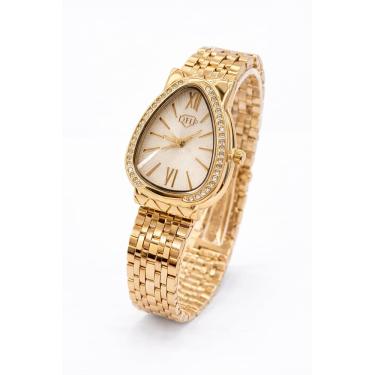Imagem de Relógio Feminino Dourado com Branco Luxo Pulseira em Aço Cravejado Elegante Mostrador Texturizado Analógico Fashion