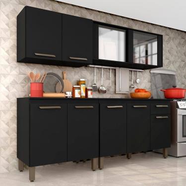 Imagem de Armário De Cozinha Tieli 4 Peças Com Vidro Preto - Móveis Arapongas
