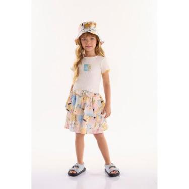 Imagem de Conjunto Infantil para Menina com Cropped e Saia Aumigo Três e Já, Off