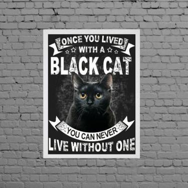 Imagem de Quadro Decorativo Black Cat 33X24 - Com Vidro Moldura Branca