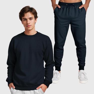 Imagem de Conjunto Moletom Gola Redonda e Calça Masculina Lisa-Masculino