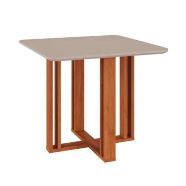 Imagem de Mesa de Jantar Quadrada com Tampo MDF Flora Cinamomo e Off White 95 cm