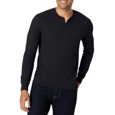Imagem de Hanes Camiseta masculina Henley de manga comprida Tri-Blend Original, leve e manga longa, Preto, XGG