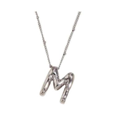 Imagem de Colar De Nome Com Iniciais Em Aço Inoxidável Prateado Para Mulheres, P