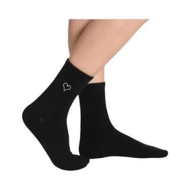 Imagem de Meias Esportivas Femininas De Cano Curto Com Coração Preto E Branco, C