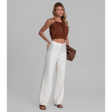 Imagem de Calça Feminina Pantalona em Molecottom Dianna Bege, M, Bege