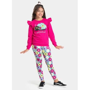 Imagem de Conjunto Inverno Menina Pink Blusão com Babado e Legging Joaninha Flor