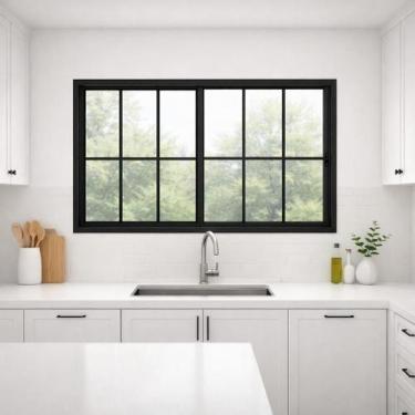 Imagem de Janela de Correr 2 Folhas com Grade de Alumínio Preto 100x120 - Brecor