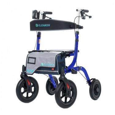 Imagem de Andador All-Terrain Rollator com Assento, Rodas Dianteiras de 30 cm Não Pneumáticas, Design Dobrável e Compacto, ELENKER, Azul