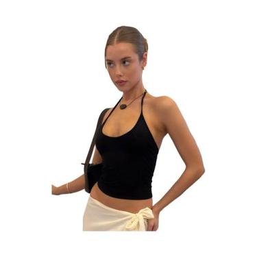 Imagem de Top Feminino Halter Sem Costas Com Amarração, Justo Ao Corpo, Curto, C