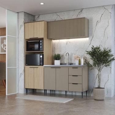 Imagem de Cozinha Completa Modulada 3 Peças com Aéreo Ripado Lavínia Imperial/Fumê