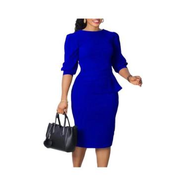 Imagem de Vestidos Elegantes Para Escritório Femininos Com Decote Redondo E Mang