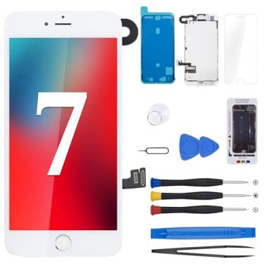 Imagem de CYKJGS Para substituição de tela do iPhone 7 com botão Home 11.9 cm Kit de reparo branco, visor LCD, digitalizador de toque, montagem completa, câmera frontal, alto-falante, sensor de vidro,