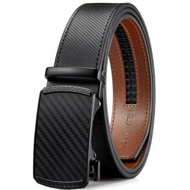 Imagem de BOSTANTEN Cinto masculino de couro com catraca para homens vestido casual com fivela ajustável, acabamento para caber, 003-preto com café, 28"-34" Waist Adjustable