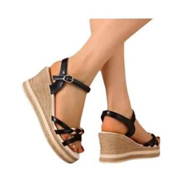 Imagem de Sandálias Femininas De Verão Com Salto Alto Plataforma Anabela, Estilo