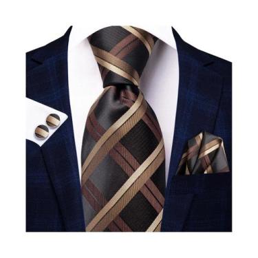 Imagem de Conjunto De Gravata, Abotoaduras E Lenço De Bolso Masculino Xadrez Pre
