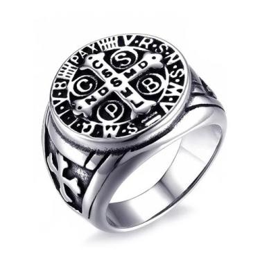 Imagem de Anel Aço Inox Medalha São Bento Devoto Papa Religião Milagre - Loucos 