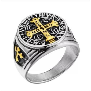 Imagem de Anel Aço Inox Medalha São Bento Devoto Papa Religião Milagre - Loucos 